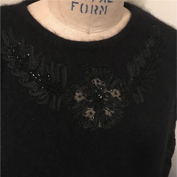 Vintage 1990's I.B. DIFFUSION Black Bead Embellished Sheer Sleeve Sweater L - Picture 2 of 10